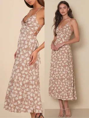 Lulus Picturesque Moments Brown Floral Print Strappy Maxi Dress xs thumbnail 4