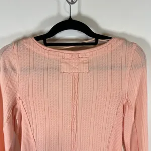 Free People We The Free Pink Pointelle V-Neck Long Sleeve Top OB1817655‎ Medium thumbnail 8