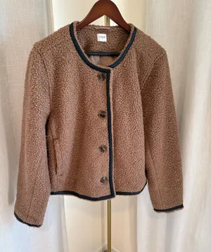 J. Crew Sherpa Lady Barn Jacket Women's Brown Collarless Long Sleeve Boho thumbnail 1