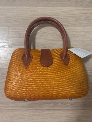 Woven Mini Satchel Handbag in Golden Brown thumbnail 4