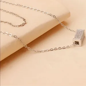 Zircon Cuboid Pendant Charm Silver necklace thumbnail 2