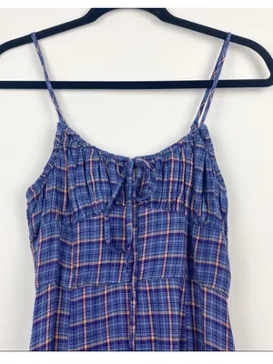 $69 Urban Outfitters Kamaryn Tie Front Plaid Mini Dress NWOT in Blue S thumbnail 8