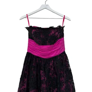 Betsey Johnson Strapless Lace Dress Pink Black Party Cocktail Size 8 thumbnail 7