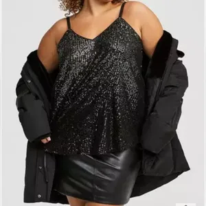 Torrid NWT V-neck Sophie Rose Gold Sequin Woven Swing Lined Relaxed Cami Size 1X thumbnail 3