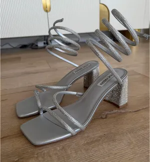 Steve Madden Lopezz Silver Rhinestone Square Toe Sole with Block Heels thumbnail 1