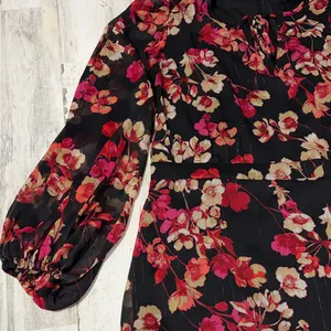 Tommy Hilfiger Black and Reddish Pink Floral Long Sleeve Dress metallic NWT thumbnail 3