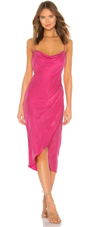 Lovers and Friends Noah‎ Wrap Dress Slip Sleeveless Satin Hot Pink Size Small thumbnail 1