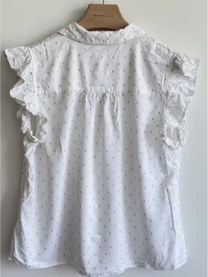 Lilly Pulitzer Branson Button Down Top Resort White Metallic Women's XL Ruffle thumbnail 7