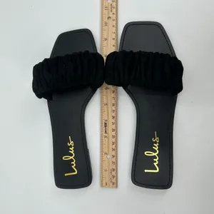 Lulus Sandals Womens 6.5 Black Ruched/Scrunch Strap Slide Square-Toe Casual Flat thumbnail 4