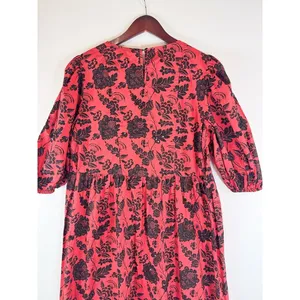 ZARA Womens Dress Red Midi Floral Shift Sequin Tiered 3/4 Sleeve Boho Medium thumbnail 10