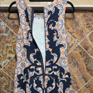 Anthropologie Vanessa Virginia Navy Geometric Linen Sleeveless Shift Dress 4 thumbnail 6