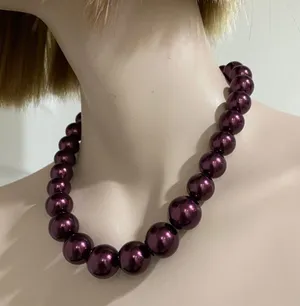 Burgundy Glass Pearl Necklace/Bracelet Set thumbnail 3