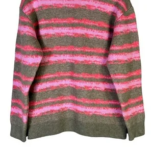 Zara Striped Knit Crewneck Sweater Pink Green Grunge Oversized Size M thumbnail 4