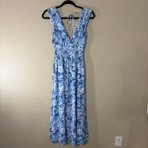 Abercrombie & Fitch Blue and White Floral Maxi Sundress Sz S Cottagecore Beach thumbnail 7