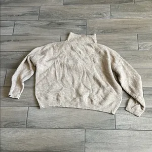 Petal & Pup Neutral Beige Ribbed Half-Zip Turtleneck Sweater thumbnail 4