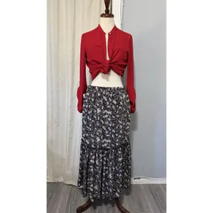 Cottagecore Metrowear Women's Midi Skirt Sz M Floral Lined Tiered‎ Elastic Waist thumbnail 3