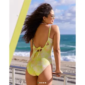 Aerie One Piece Swimsuit Womens Small Yellow Tie Dye Open Back Full Coverage thumbnail 2