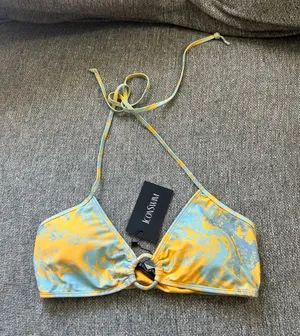 Icon Swim Yellow & Light Blue Marble String Bikini Top | Size Large (New) thumbnail 1