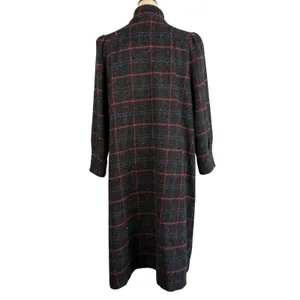 Vintage Plaid Maxi Coat Wool Blend Mock Neck Pink Blue Gray Womens Large‎ Mexico thumbnail 5