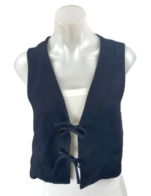 Zara Women's Navy Blue Tie Knit Sleeveless Cropped Cardigan Vest Top Size M thumbnail 1