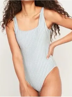 Old Navy Women’s Square Neck Striped Seersucker One Piece Swimsuit S thumbnail 1