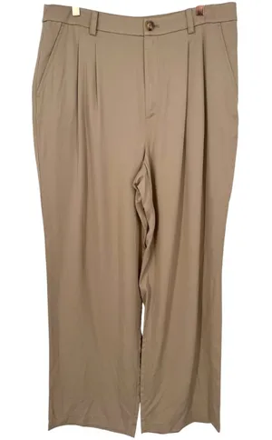 NWT Loft Womens Pleated Wide Leg High Rise Trousers Pants Khaki Size 14 Preppy thumbnail 1