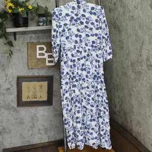 NWT Ny Collection 3/4 Sleeve Crinkle Tiered Maxi Dress White Navy Floral PS thumbnail 3
