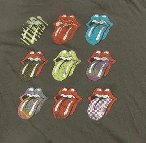 Rolling Stones 9 Lips Tongues Concert Tshirt Band Tee XL Gray Music Rock Roll thumbnail 2