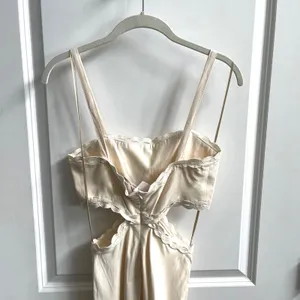 Mango Cutout Maxi Dress Women 2 Cream Scalloped Embroidered Trim Minimalist Boho thumbnail 9