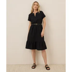 NWOT Pact Linen Blend Midi Dress Womens Sz Medium Black Organic Cotton thumbnail 3