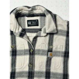 Carhartt Women’s Loose Fit Plaid Flannel Shacket Cream Black Small | Heavyweight thumbnail 3