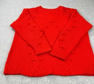 Ava & Viv Cable Knit Pom Pom Sweater‎ In Red Women's Size 2X thumbnail 1