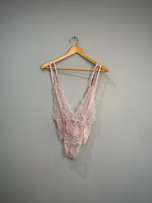 Pink Victoria's Secret Sheer Lace Bodysuit Size M NWT thumbnail 3