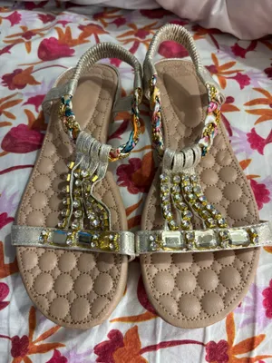 Bejeweled Gold Braided T-Strap Sandals ✨ NWOT thumbnail 1