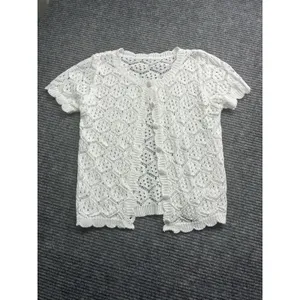 Women's Crochet 2 PC Beach Swim Coverup Set Short Sleeve & Shorts Sexy White XS thumbnail 4