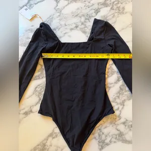 NWT Quince Second Skin Square Neck Long Sleeve Black Bodysuit Sz XS thumbnail 4