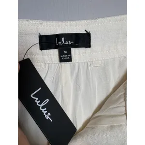 Lulus Cream Linen Blend High Waisted Wide Leg Trousers Pants Size Medium NWT thumbnail 5