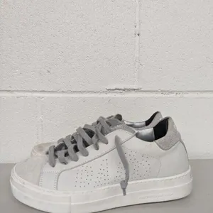 NEW P448 Thea White Leather Suede Sneaker Logo EUR 37 6.5-7 low top shoe sparkly thumbnail 8