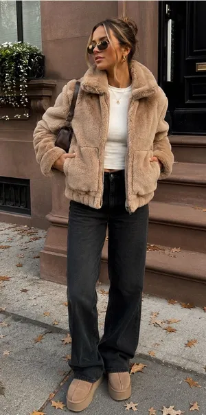 4SI3NNA Plush Faux Fur Jacket - Beige thumbnail 1