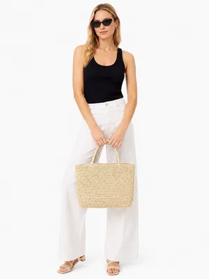 J.Crew Paper Raffia Woven Tote Bag Natural Beige Large Beach Shopper thumbnail 6