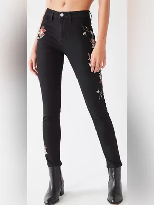 Urban Outfitters BDG Twig High Rise Skinny Black Floral Embroidered Jeans 27 thumbnail 2