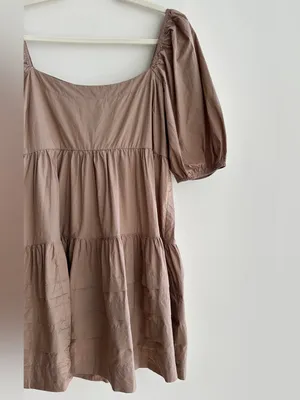 American Eagle Outfitters Brown Mini Puff Sleeve Dress, Size Medium, NWT thumbnail 6