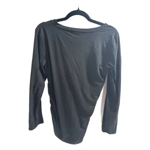 Black Maternity T-Shirt Women's M Black with Pocket V Neck Gathered Sides thumbnail 2