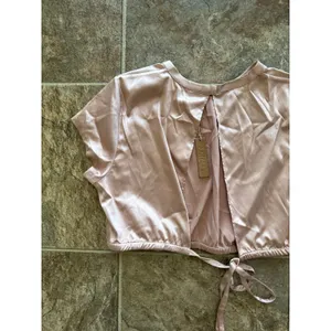 Skims Woven Shine Stretch Satin Crop Top Pink Sand Size Small thumbnail 7