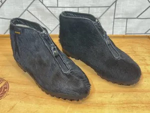 BLONDO Vintage Fur Booties Zipper Waterproof Low Lug Black Womens Size 6‎ thumbnail 1