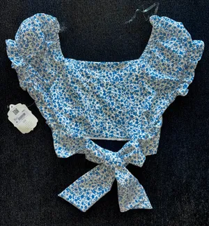 Altar'd State Blue Wrap Floral Top thumbnail 2