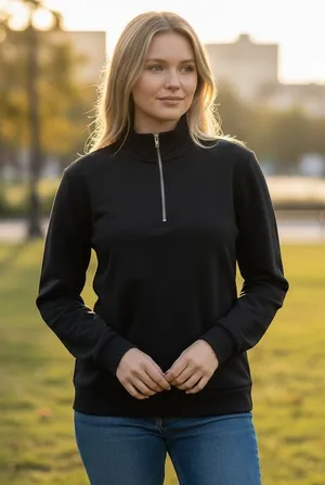 Elie Tahari Womens XL Black Quarter Zip Pullover Sweatshirt Mock Neck Top thumbnail 1