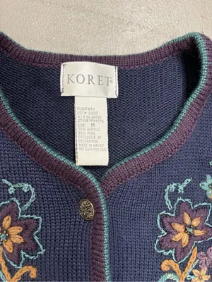 Koret Vintage Floral Paisley Embroidered Knit Cardigan Sweater Womens Medium thumbnail 2