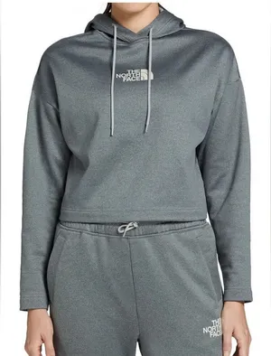 The North Face Women's Horizon Performance Fleece Hoodie Heather Grey Crop Sz L thumbnail 1