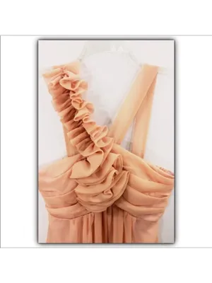 Mystic frilly ruffle trim shoulder sheer peach overlay cocktail dress size large thumbnail 4